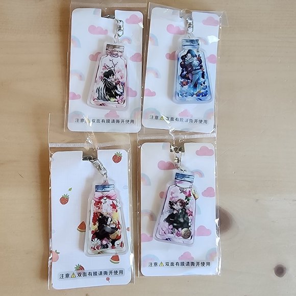 Fan Art Demon Slayer Set of 4 Anime Acrylic Keychains Bottle Shape - Picture 1 of 9